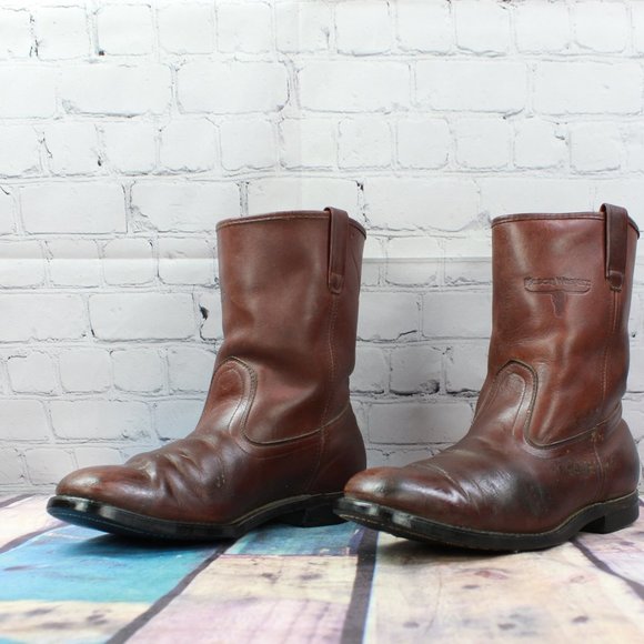 Mason Brown Leather Western Cowboy Roper Work Ranch Vibram Boots Size 10 B - Picture 2 of 9